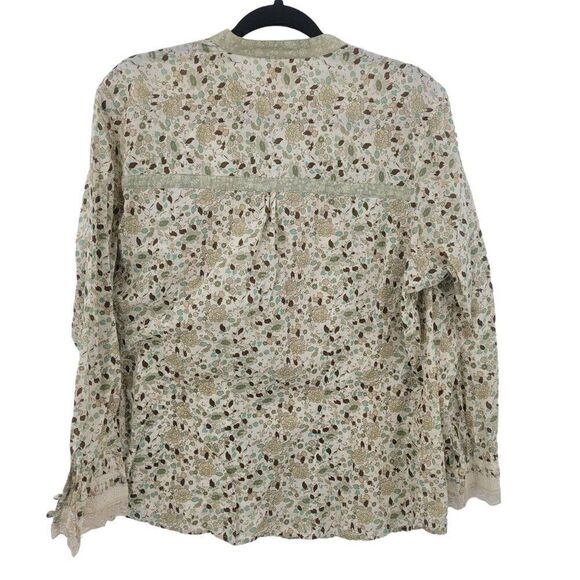 Vintage Ditsy Floral Blouse 18W/20W Green Lace Bib Button Boho Cottagecore - Picture 9 of 12